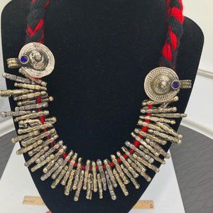 Red Handmade Metal Choker Necklace, Spikes Choker Antique Necklace, Kuchi Tribal
